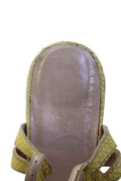 Stuart Weitzman Womens Snake Printed Slingback Sandals Yellow Leather Size 8M
