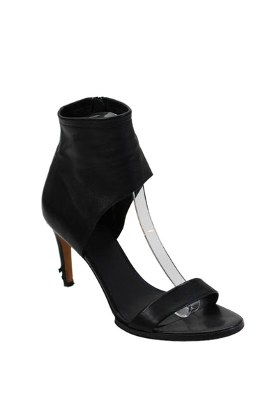 Vince Womens Leather Peep Toe Zip Up Ankle Heels Black Size 7