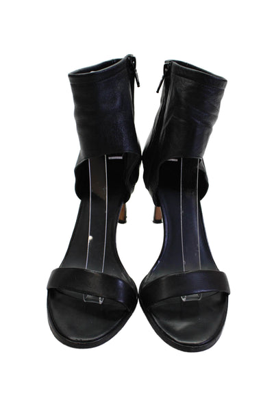 Vince Womens Leather Peep Toe Zip Up Ankle Heels Black Size 7