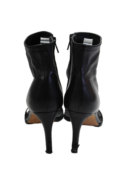 Vince Womens Leather Peep Toe Zip Up Ankle Heels Black Size 7