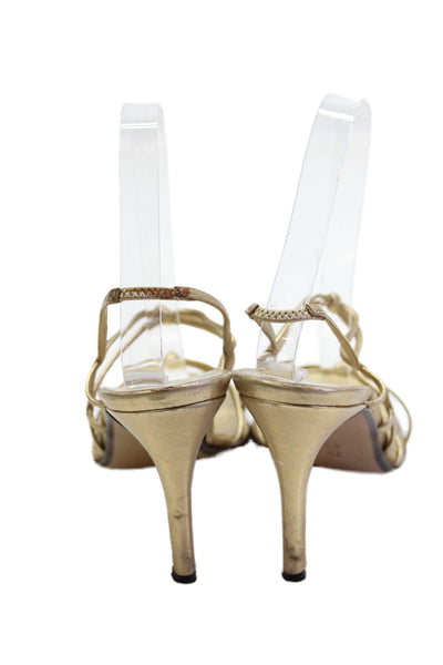 Cole Haan Womens Metallic Leather Strappy Heels Gold Size 7.5