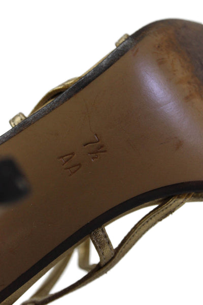 Cole Haan Womens Metallic Leather Strappy Heels Gold Size 7.5