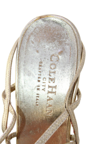 Cole Haan Womens Metallic Leather Strappy Heels Gold Size 7.5