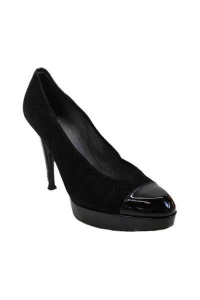 Stuart Weitzman Womens Suede Platform Cap Toe Pumps Black Size 6.5