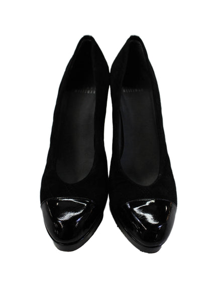 Stuart Weitzman Womens Suede Platform Cap Toe Pumps Black Size 6.5