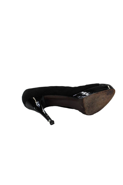 Stuart Weitzman Womens Suede Platform Cap Toe Pumps Black Size 6.5