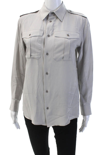 Nili Lotan Womens Silk Button Down Long Sleeve Collared Blouse Gray Size XS