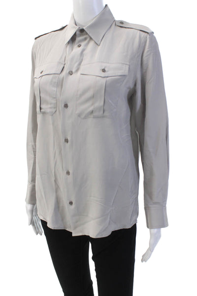 Nili Lotan Womens Silk Button Down Long Sleeve Collared Blouse Gray Size XS