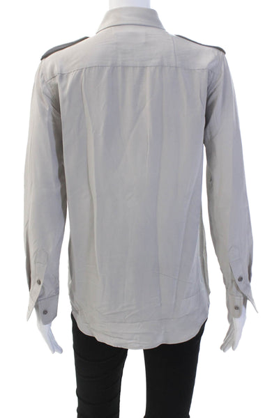 Nili Lotan Womens Silk Button Down Long Sleeve Collared Blouse Gray Size XS