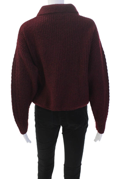 525 Womens Cable Knit Collar Long Sleeve Sweater Top Dark Red Size M