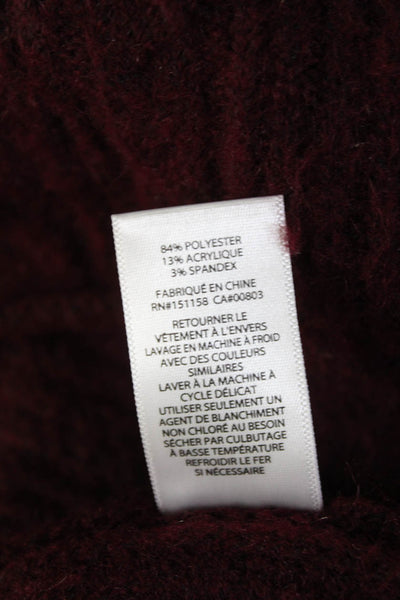 525 Womens Cable Knit Collar Long Sleeve Sweater Top Dark Red Size M