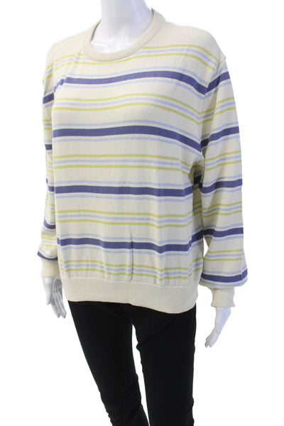 MNG Womens Cotton Crew Neck Striped Pullover Sweater Cream Multi Size M