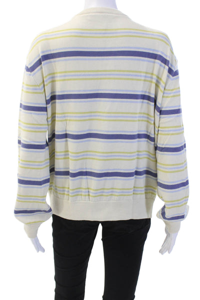 MNG Womens Cotton Crew Neck Striped Pullover Sweater Cream Multi Size M