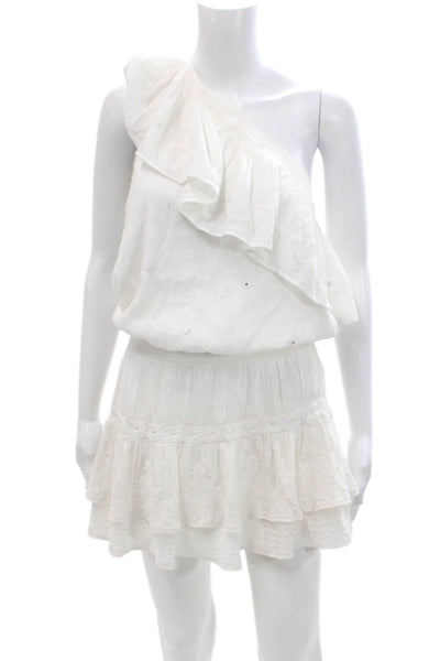 Maje Womens One Shoulder A Line Dress White Cotton Size Small