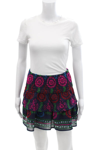 Anouk Grewal Womens Embroidered Mini Skirt Navy Blue Size Medium