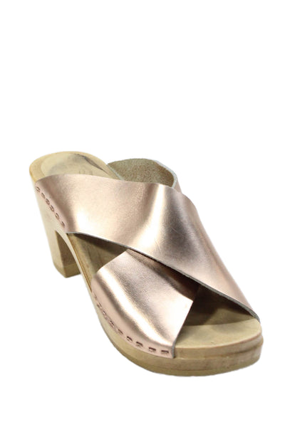 No. 6 Store Womens Leather Cross Strap Sandal Heels Gold Metallic Size 38 8