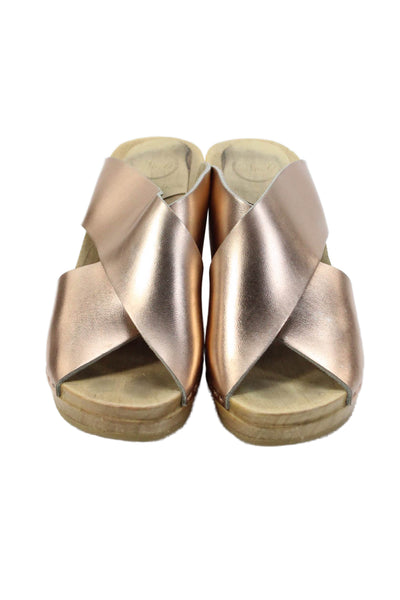 No. 6 Store Womens Leather Cross Strap Sandal Heels Gold Metallic Size 38 8