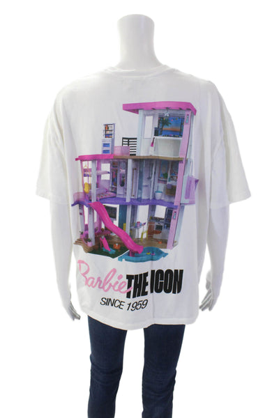 Zara Womens Cotton Graphic Print Pullover Doll T-Shirt Top White Size M