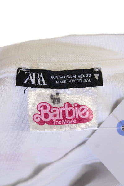 Zara Womens Cotton Graphic Print Pullover Doll T-Shirt Top White Size M