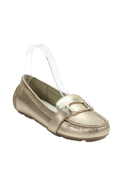 Anne Klein Womens Leather Textured Metallic Slip On Loafer Flats Gold Size 6