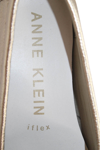 Anne Klein Womens Leather Textured Metallic Slip On Loafer Flats Gold Size 6