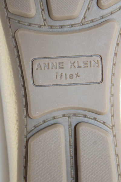 Anne Klein Womens Leather Textured Metallic Slip On Loafer Flats Gold Size 6