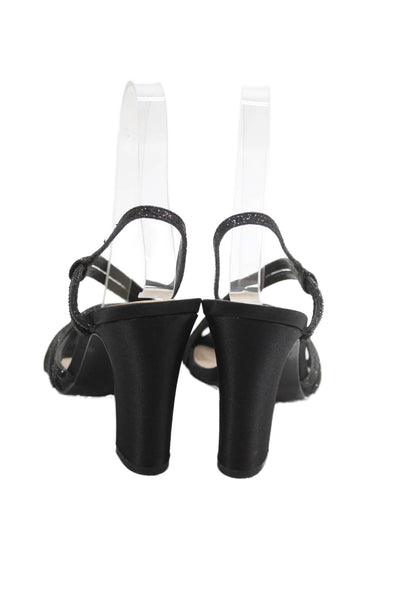 Nina Nelena Shiny Textured Slip On Open Toe Strappy Block Heels Black Size 7
