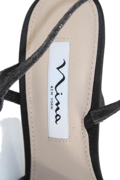 Nina Nelena Shiny Textured Slip On Open Toe Strappy Block Heels Black Size 7
