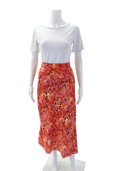 Free People Womens Textured Zip Midi Pattern Skirt Orange Size 04