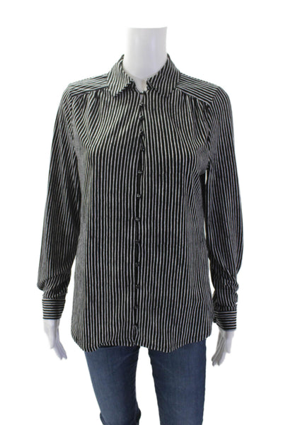 Adrianna Papell Womens Textured Long Sleeve Stripe Blouse Black Size XS