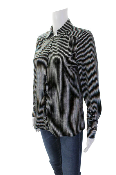 Adrianna Papell Womens Textured Long Sleeve Stripe Blouse Black Size XS