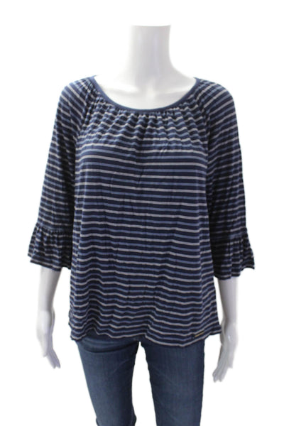 Michael Michael Kors Womens Cotton Long Sleeve Stripe Top Blue Size S