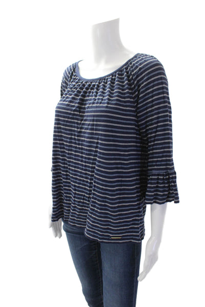 Michael Michael Kors Womens Cotton Long Sleeve Stripe Top Blue Size S