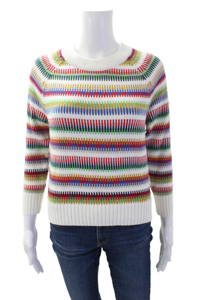 The Reeds Womens Crew Neck Sweater White Multi Colored Cotton Size Extra Small