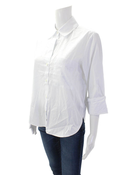 Madewell Womens Textured Cotton Long Sleeve Button Blouse White Size 2XS