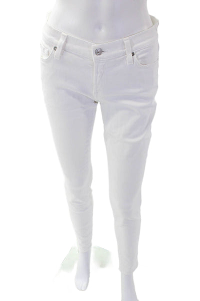 7 For All Mankind Womens Cotton Zip Button Slim Leg Pants White Size EUR 27