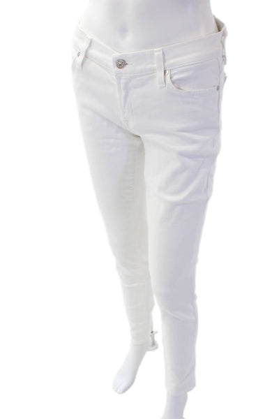 7 For All Mankind Womens Cotton Zip Button Slim Leg Pants White Size EUR 27