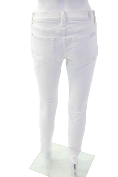 7 For All Mankind Womens Cotton Zip Button Slim Leg Pants White Size EUR 27