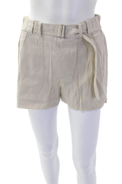 Vince Womens Textured Linen Belted Lined Shorts Khaki Size XS