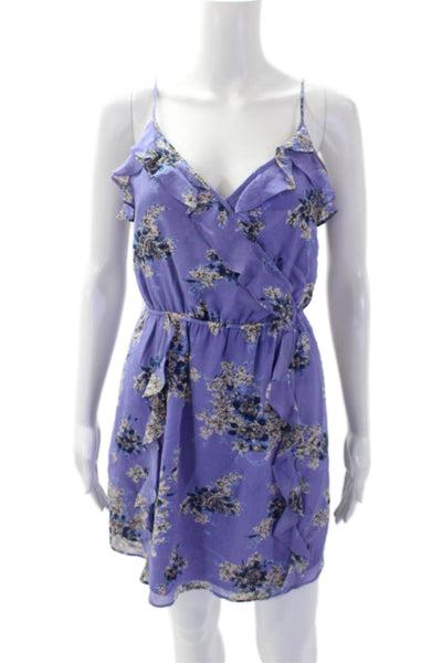 Joie Womens Textured V-neck Spaghetti Strap Floral Dress Purple Size XS