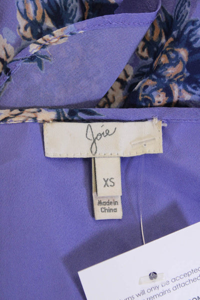 Joie Womens Textured V-neck Spaghetti Strap Floral Dress Purple Size XS