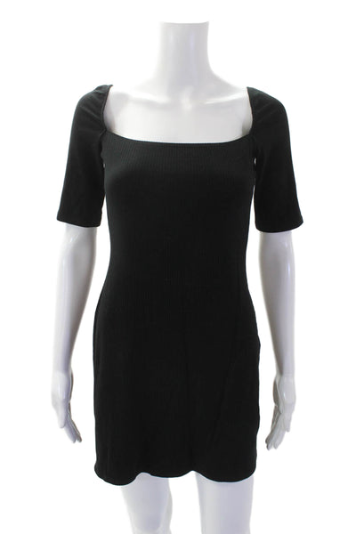 Reformation Womens Short Sleeve Square Neck Fitted Dress Black Size XS