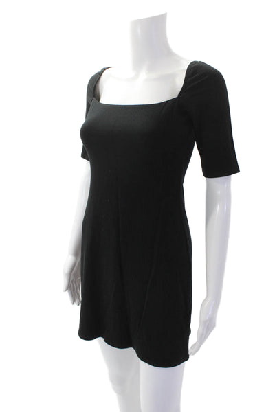 Reformation Womens Short Sleeve Square Neck Fitted Dress Black Size XS