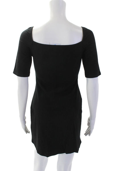 Reformation Womens Short Sleeve Square Neck Fitted Dress Black Size XS