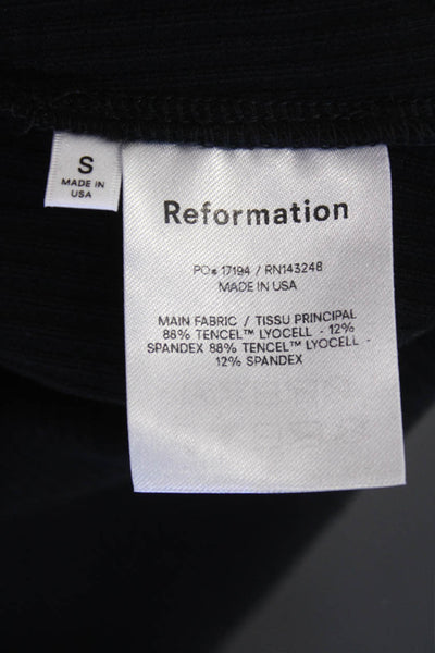 Reformation Womens Short Sleeve Square Neck Fitted Dress Black Size XS