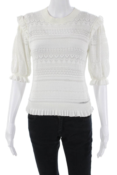 Ulla Johnson Womens Cotton Open Knit Short Sleeve Pullover Sweater White Size S