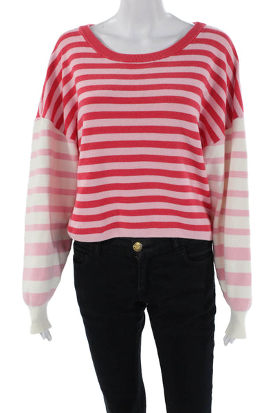 Daily Practice Womens Striped Print Long Sleeve Pullover Sweater Pink Size M