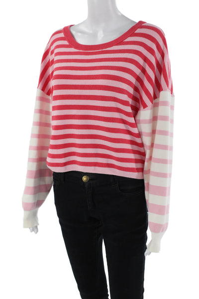 Daily Practice Womens Striped Print Long Sleeve Pullover Sweater Pink Size M