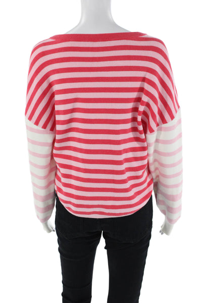 Daily Practice Womens Striped Print Long Sleeve Pullover Sweater Pink Size M