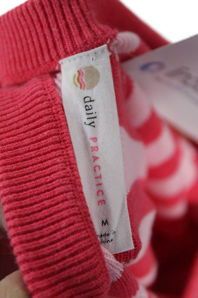 Daily Practice Womens Striped Print Long Sleeve Pullover Sweater Pink Size M